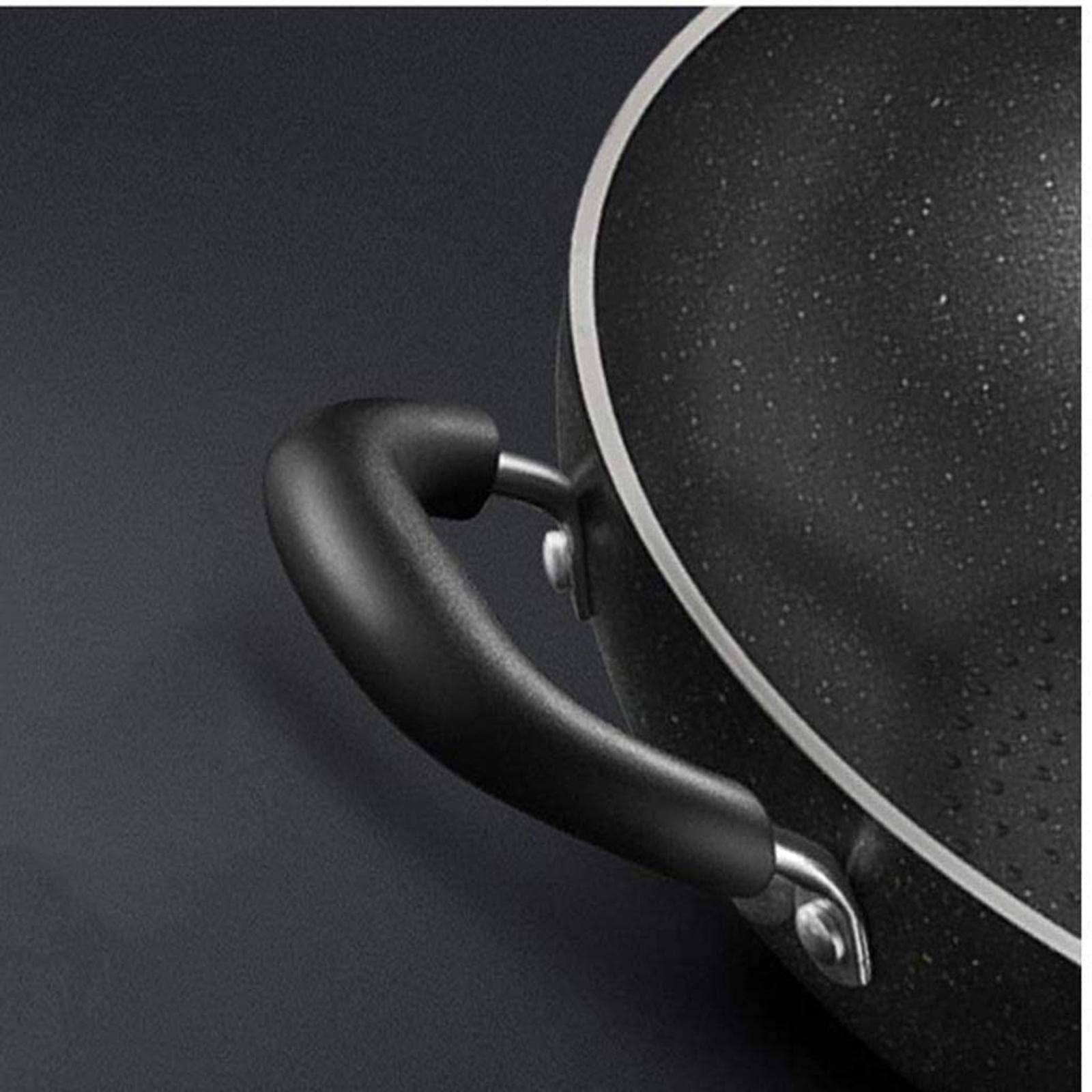 HMTE Padelle Wok Wok con Coperchio, Wok in Acciaio Inossidabile di Grande capacità, Design ergonomico, Wok Antiaderente, Wok Senza Fumo oleoso