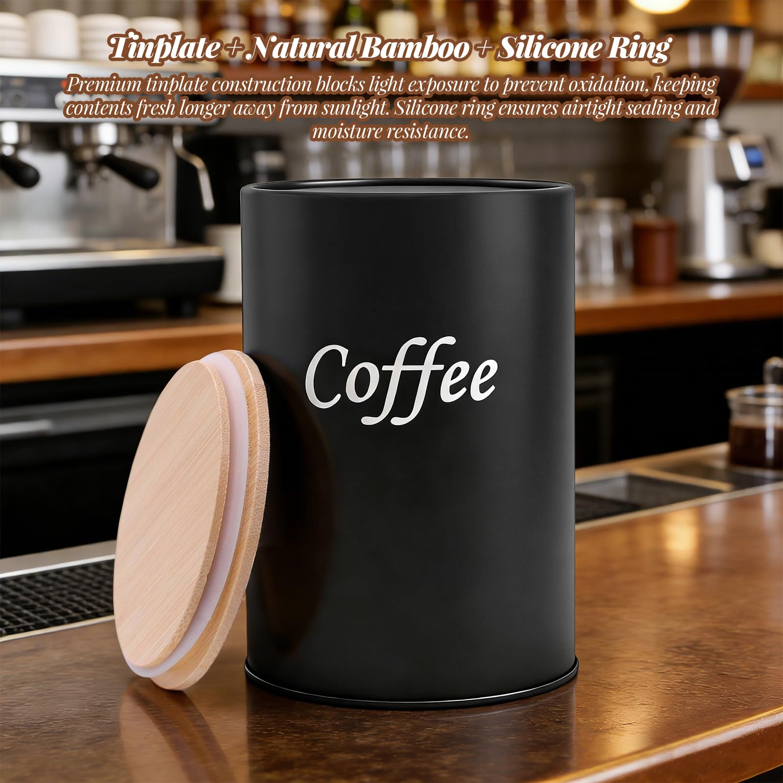3 Stück Kaffeedose Luftdicht 500 ml Kaffeebohnen Behälter mit Holzdeckel, Kaffeedose Schwarz Matt Kaffee Aufbewahrungsdose, Kaffeedosen Tupperware Kaffeebehälter für Gemahlenen Aufbewahrung