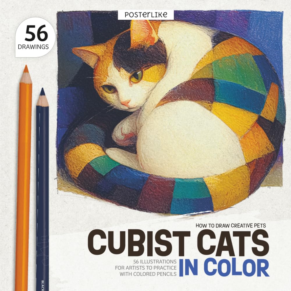 How to Draw Creative Pets. Cubist Cats in Color: 56 Illustrations for Artists to Practice with Colored Pencils (Draw pets like a pro)