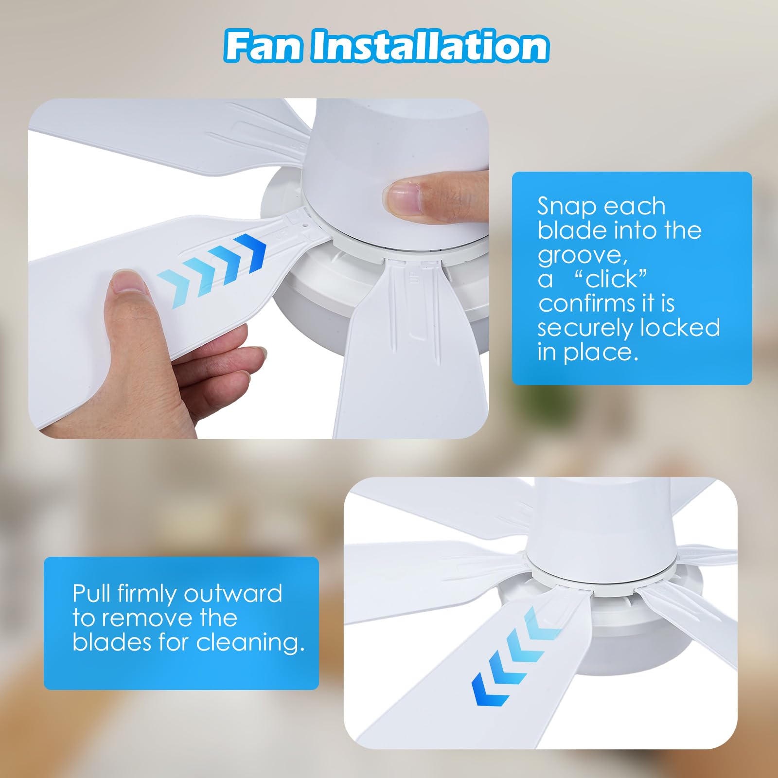 Ventilateur de Plafond avec Lumière, E27 Silencieux Ventilateur Plafond 52cm/20.5inch Dimmable avec LED Lampe Télécommande, Minuteur, 3 Vitesses, 6 Pales pour Chambre Salon Cuisine