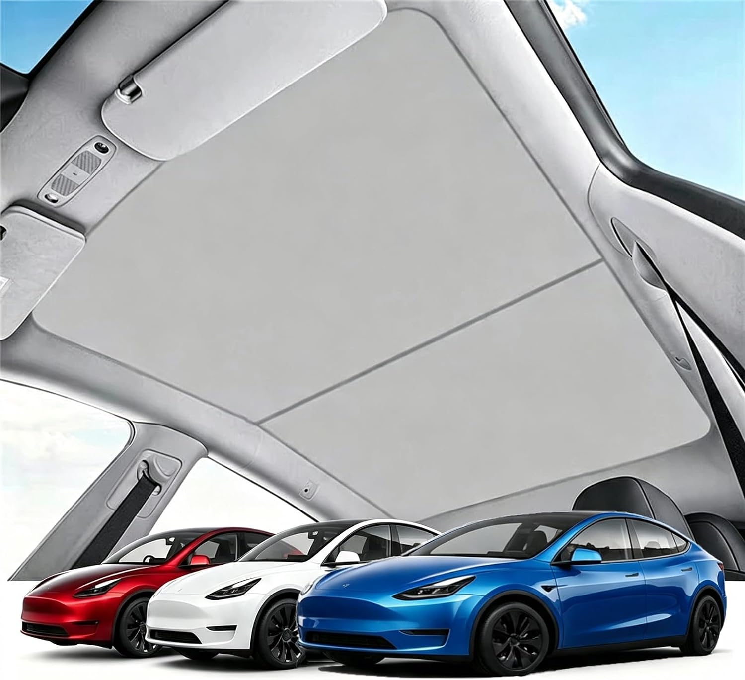 KUST Beige Sunshade Roof for Tesla Model Y 2020-2025 (Not fit for Model Y Juniper) - Sunroof Cover with 2 pcs Rear Quarter Window Shade - Interior Accessories for Tesla - Block UV Rays - Full Set 4PCS