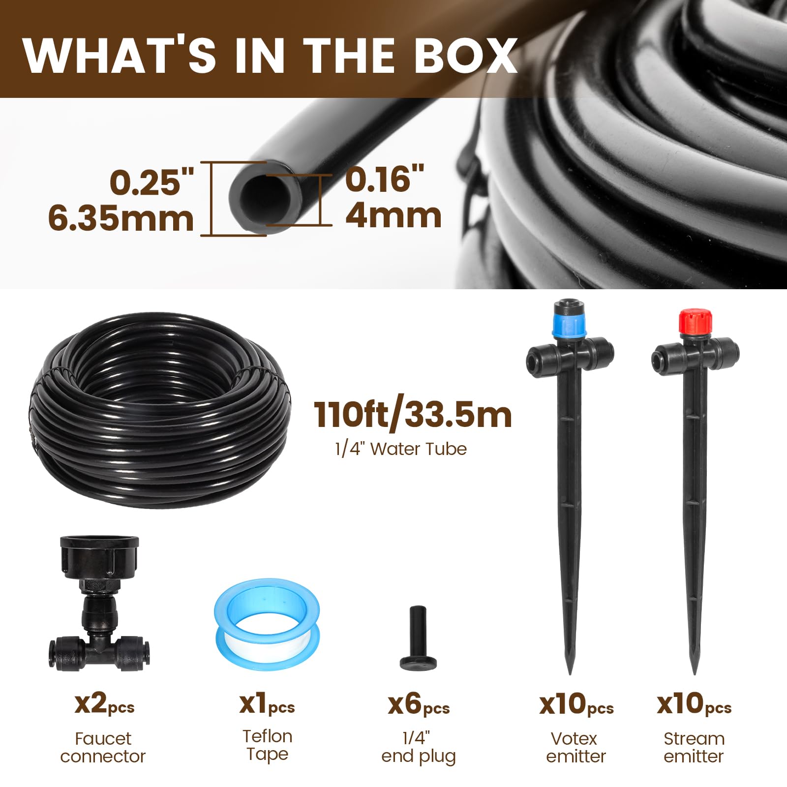 Kit d'irrigation goutte à goutte à connexion rapide de 30 m, système d'arrosage automatique pour pelouse, serre surélevée, arrosage des plantes avec tubes de 6,35 mm, émetteurs goutte à goutte