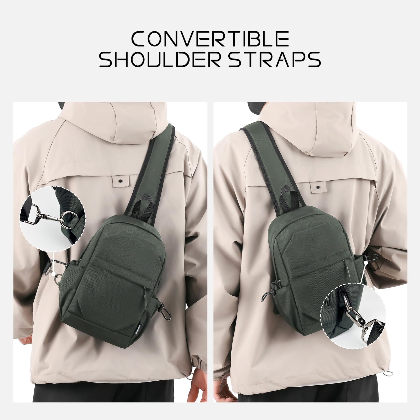 BIRDDIE Borsa a tracolla crossbody, zaino da trekking con tracolla regolabile per viaggi, escursioni, shopping, tempo libero e sport