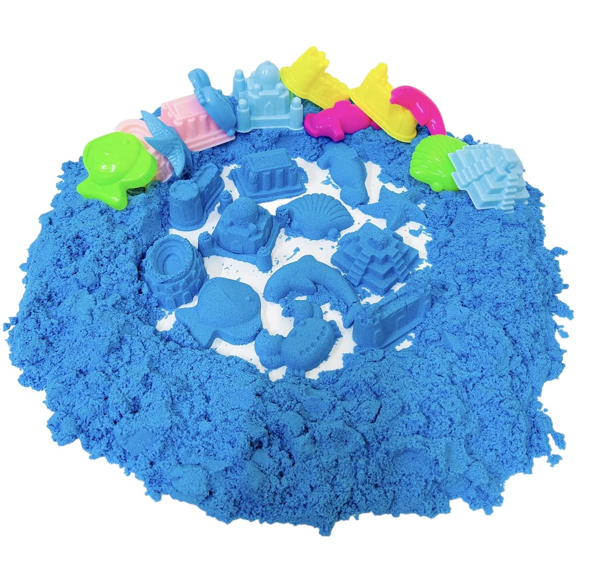 Play Sand Blue Color 2Kg Bucket Comes With Molds Non Sticky, Creative Fun For Kids (Blue Sand 2000gm)
