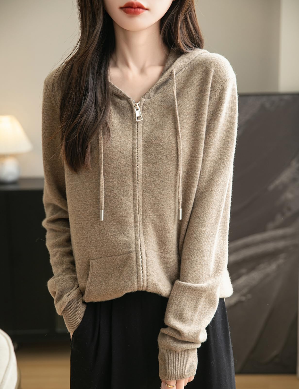 Chanyarn Women's 100% Merino Wool Zip Up Hoodies 2025 Fall Winter Warm Long Sleeve Knit Sweatshirt Cardigan with Pocket