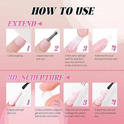 Miniatura 5 de Gel de uñas sólido constructor 5 en 1 transparente no pegajoso extensión 3D Escultura Gel de uñas para modelado de tallado de arte, constructor y