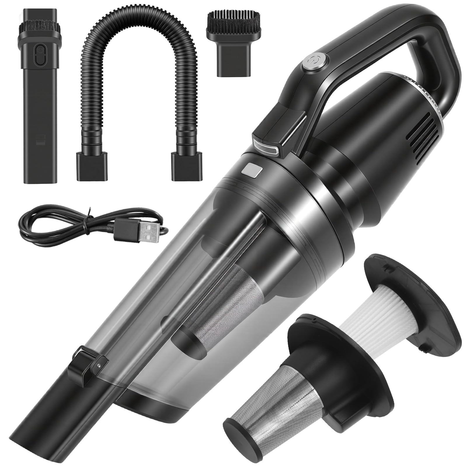 Aspiradora de mano con batería, aspiradora para coche fuerte, mini aspiradora inalámbrica 10000 Pa Car Vacuum Cleaner, portátil, ligera y recargable para coche, hogar y mascotas