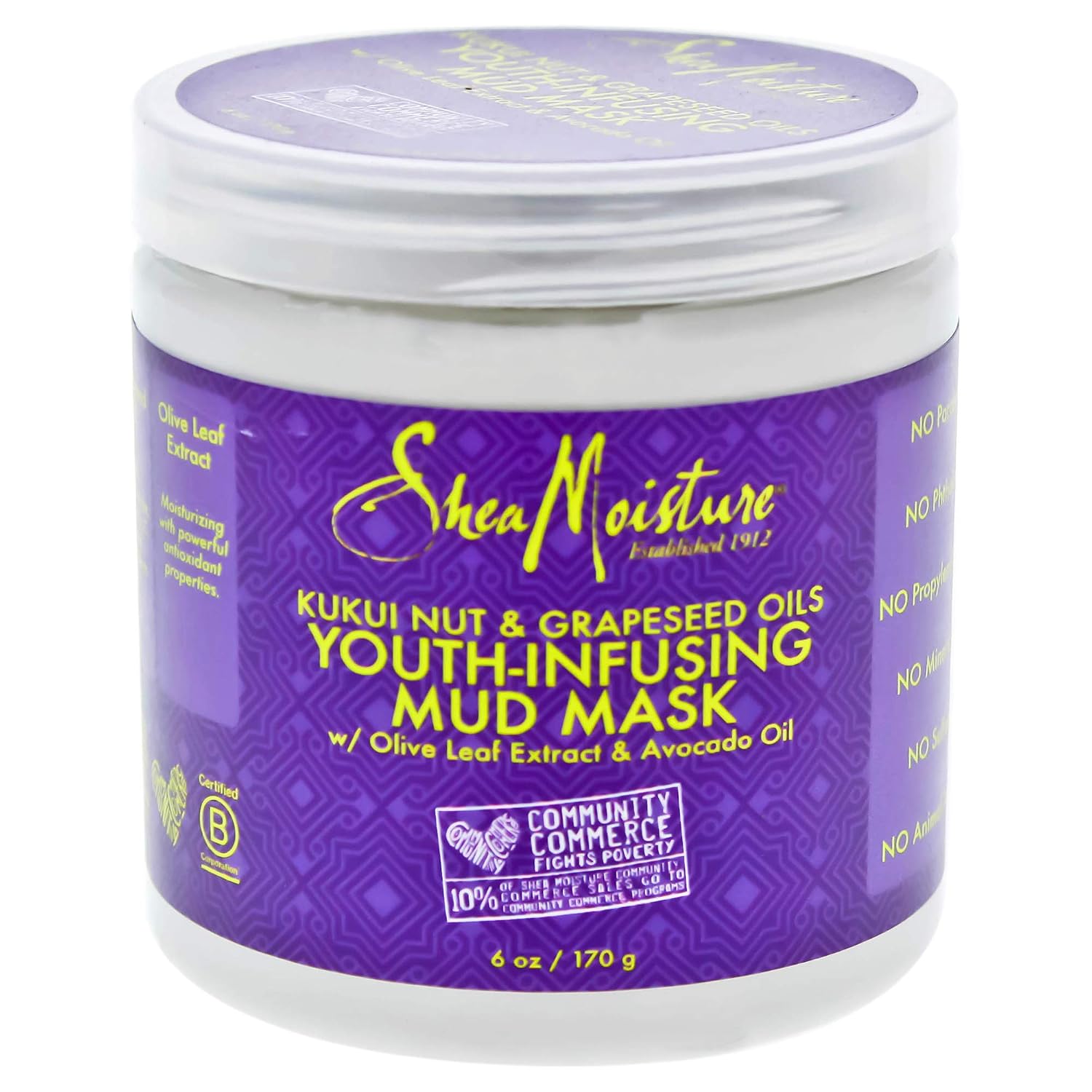 Shea Moisture Kukui Nut & Grapeseed Oils Youth-Infusing Mud Mask for Unisex, 6 Ounce