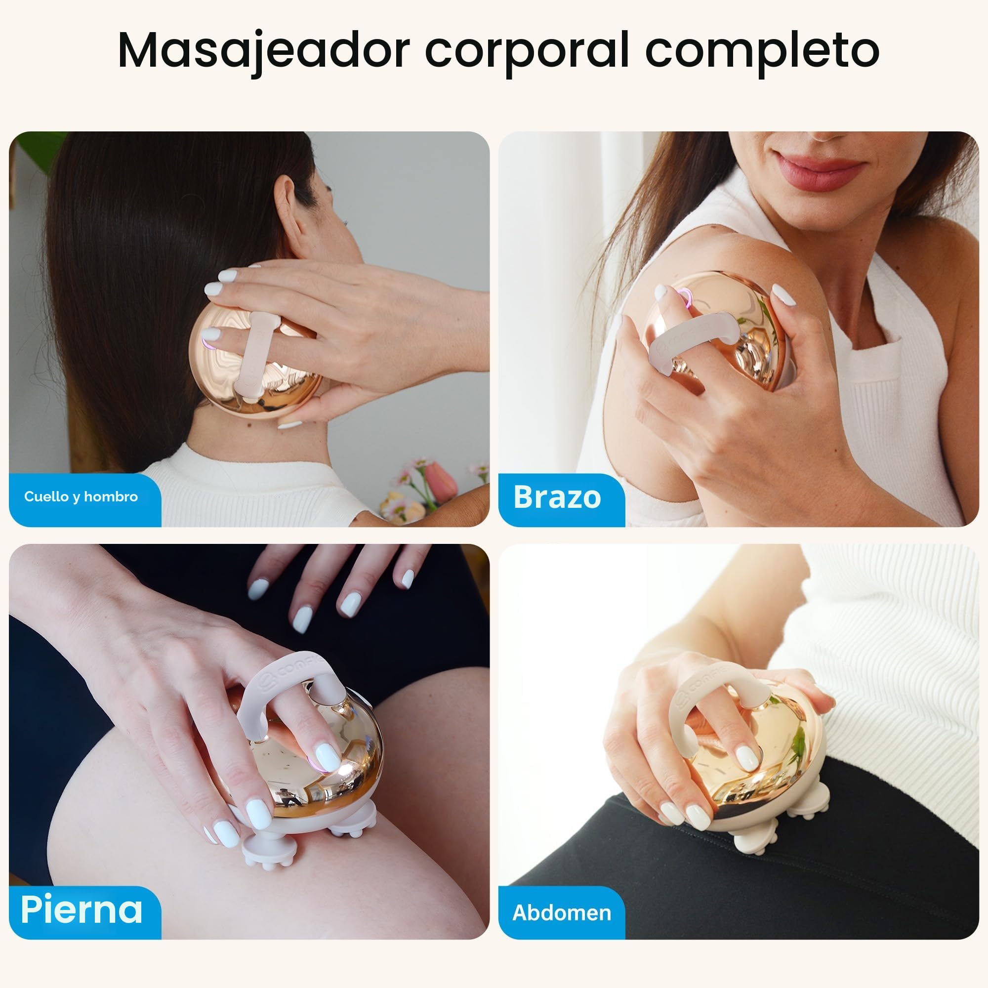 COMFIER Masajeador Cuero Cabelludo Inalámbrico, Masajeador Cabeza Eléctrico con 3 Modos de Amasado, Resistente al Agua IPX7, 8 Garras de Masaje para Limpieza Profunda y Crecimiento del Cabello(Dorado)