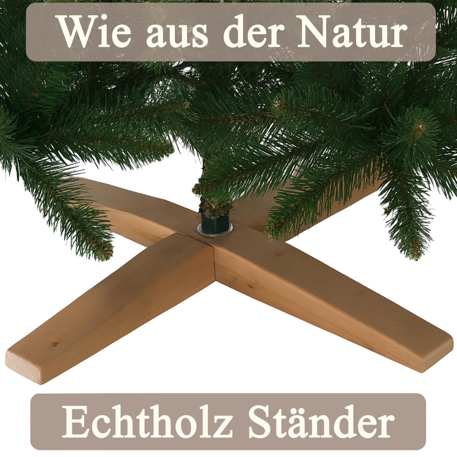 Hochwertiger künstlicher Weihnachtsbaum 180cm mit Holzfuß - Premium Weihnachtsbaum künstlich mit dichtem 3D PVC Nadelkleid, Schnellaufbau, Tannenbaum künstlich als Weihnachtsdeko