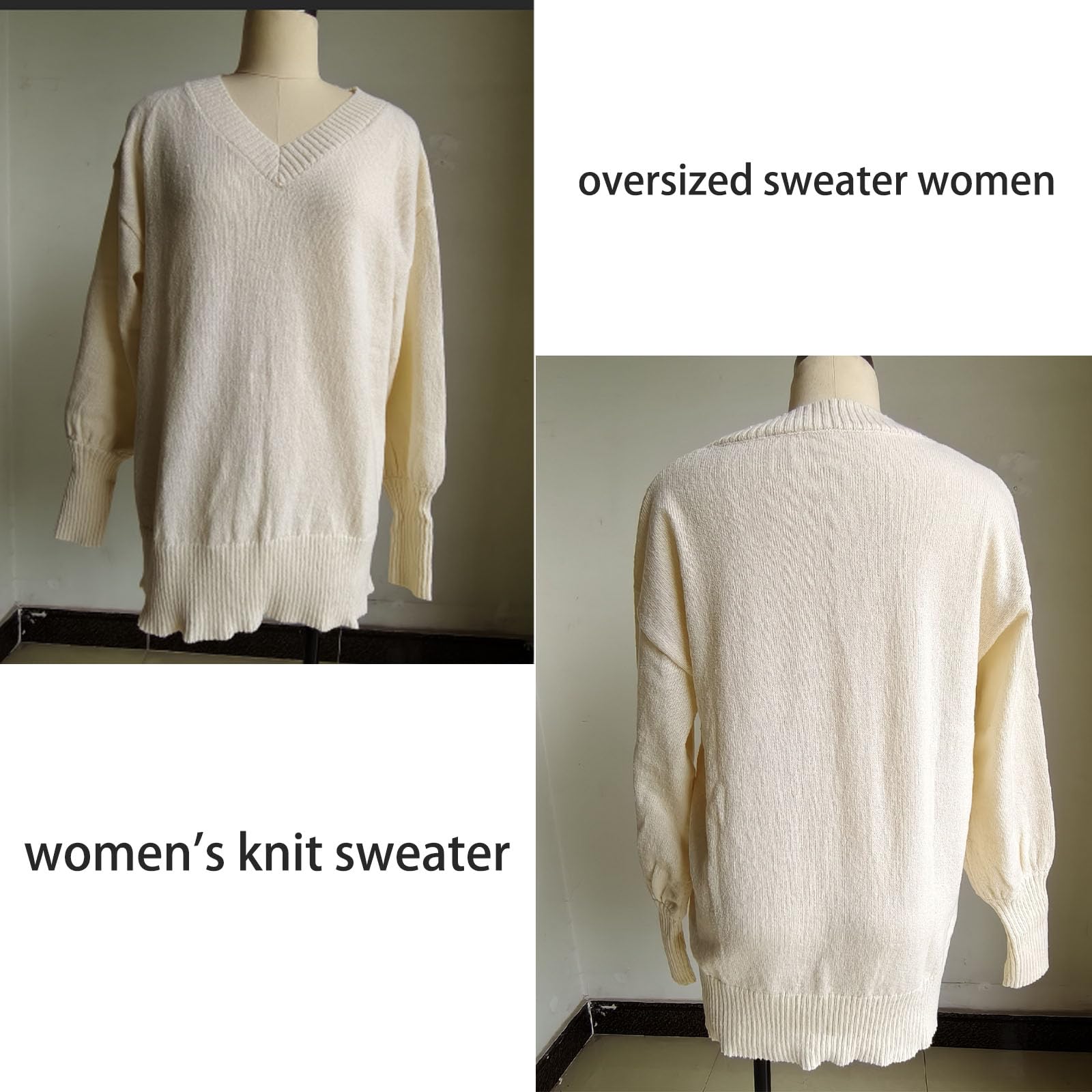 Sweter damski Oversize dzianinowy dekolt w serek z długim rękawem, Brązowy, 4XL | Miękki sweter z dzianiny z dekoltem w serek, luźny krój i długie rękawy do swobodnych strojów, wygodny i stylowy.