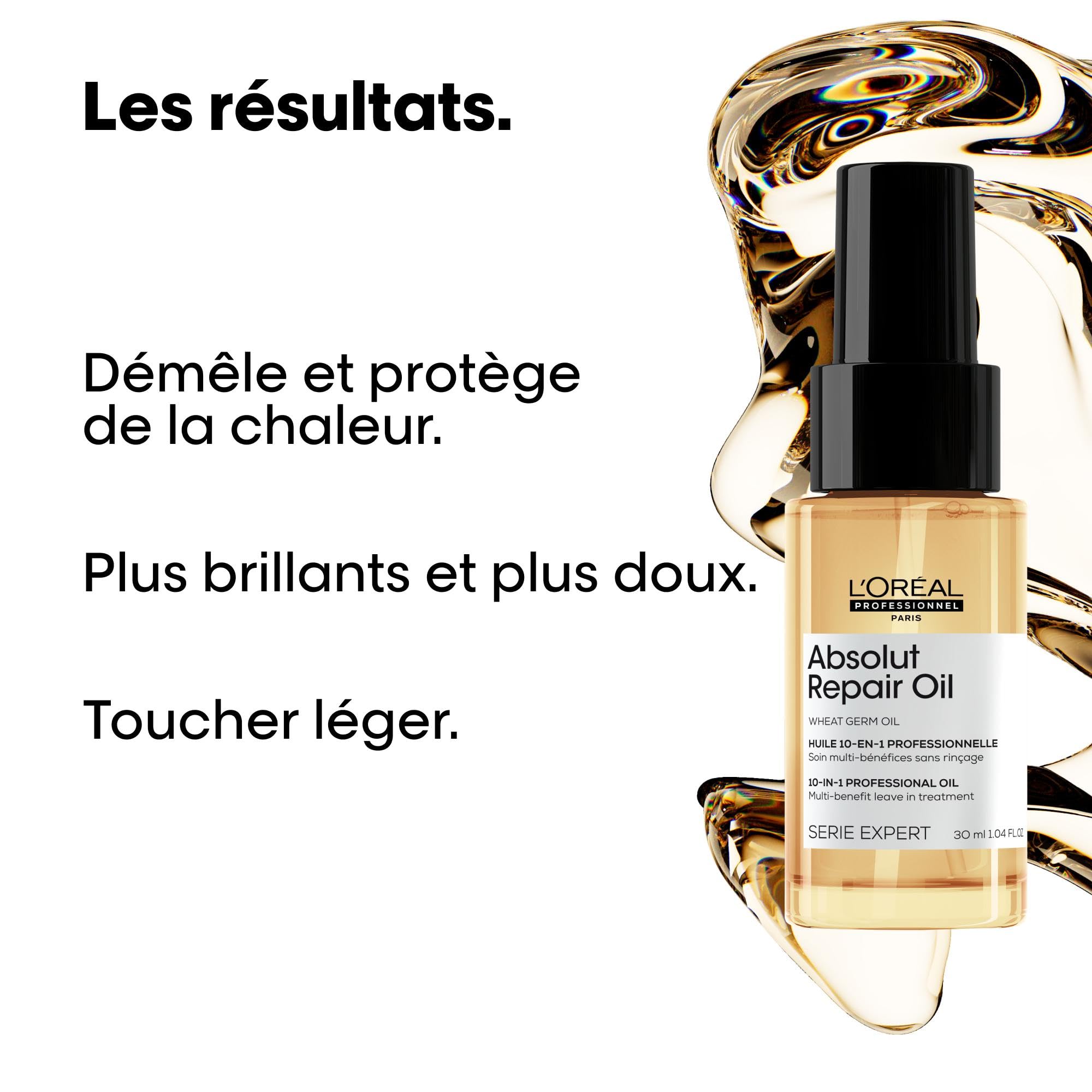 L'OREAL PROFESSIONNEL - Cheveux Secs & Abîmés - Absolut Repair - Nourrit, Protège & Adoucit - Toucher Léger - Protège de la Chaleur