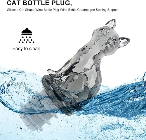 Miniatura 5 de Hemoton Tapón de vino con forma de gato de cristal gris, tapón de botella de vino y bebidas, tapón de sellado de cerveza para fiestas, vacaciones y