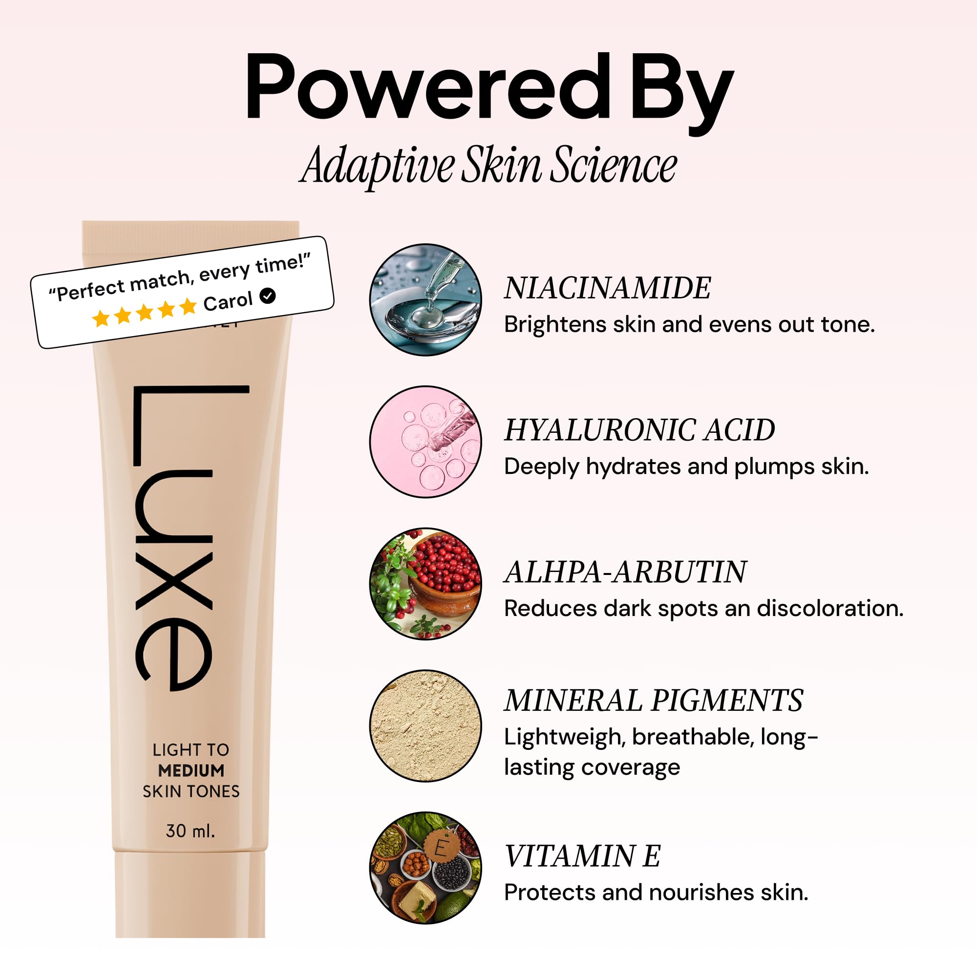 Luxe Color Changing Foundation for Women – Instantly Adapts to Your Skin Tone – Buildable Light-to-Medium Coverage – 12-Hour Wear – Natural Dewy Finish - Light - 5