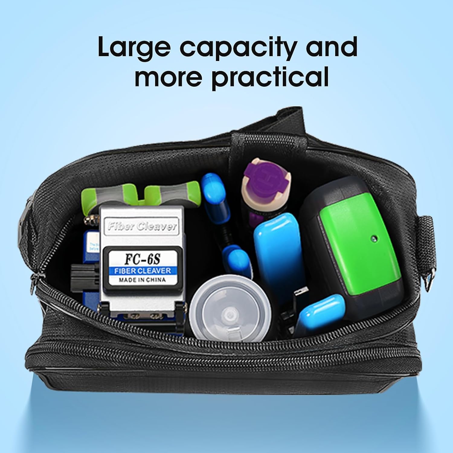 Fiber Optic Termination Tool Kit 10-in-1 Equipped with A-D7 Optical Power Meter (-70 - +10 dBm), FC-6S Fiber Cleaver and Wire Stripping Pliers, Aramid Scissors, Fiber Optic Tool Kit