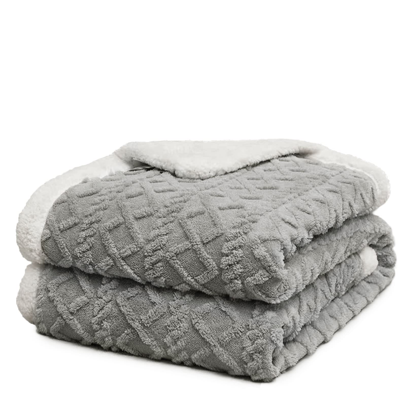 Plaid polaire sherpa gris 150x200 cm couverture lit et canapé