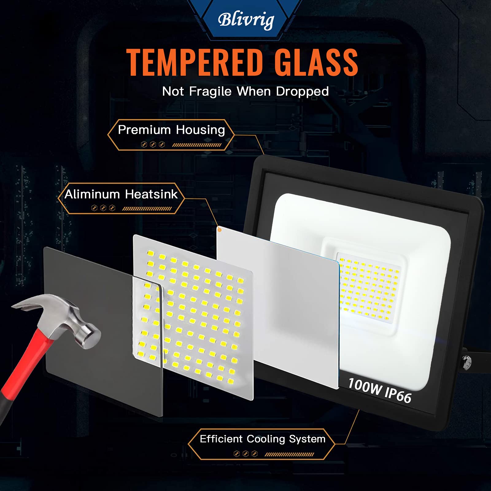LED Strahler Außen 100W 6 Stück, LED Strahler Flutlicht 100W, 10000LM Superhell Außenstrahler 6000K Kaltweiß Fluter Flutlicht IP66 Wasserdicht Aussenstrahler, Außenlampe Hinterhof, Garage, Flur