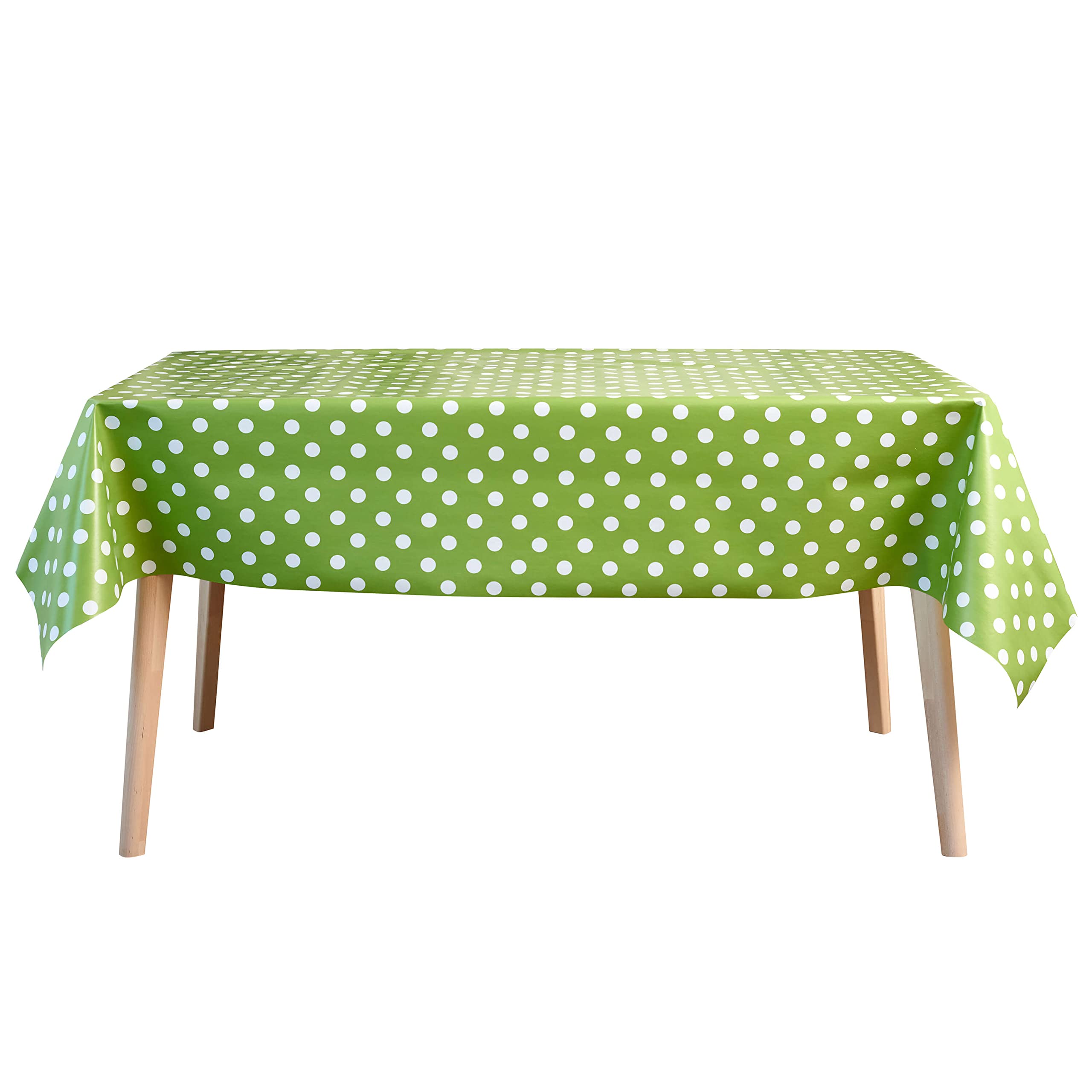 Jolee Tablecloths Jasmine Green Polka Dot Jolee Green Polka Dot Table Cloth | Pvc High Durable Vinyl Cloth For Tables | Indoor & Outdoor Spaces Wipeable Tablecloth | Retro Style Table Cover | Jasmine Green Table Protector For Any Table Size