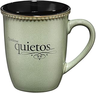 Christian Art Gifts Taza de Cafe de Gres Verde Salvia –13 oz. Microondas y Lavavajillas Inspiradora Escritura Cafe y Taza de te para Hombre y Mujer con versiculo biblico Quedense Quietos –Salmo 46:10