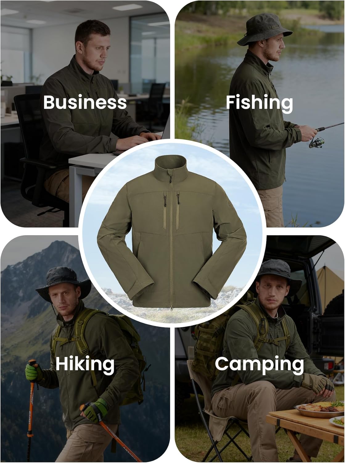 Men's Lightweight Waterproof Jacket,Tactical Rain Zip Up Softshell Jacket Windbreaker Casual for Hiking Travel Golf - Image 2