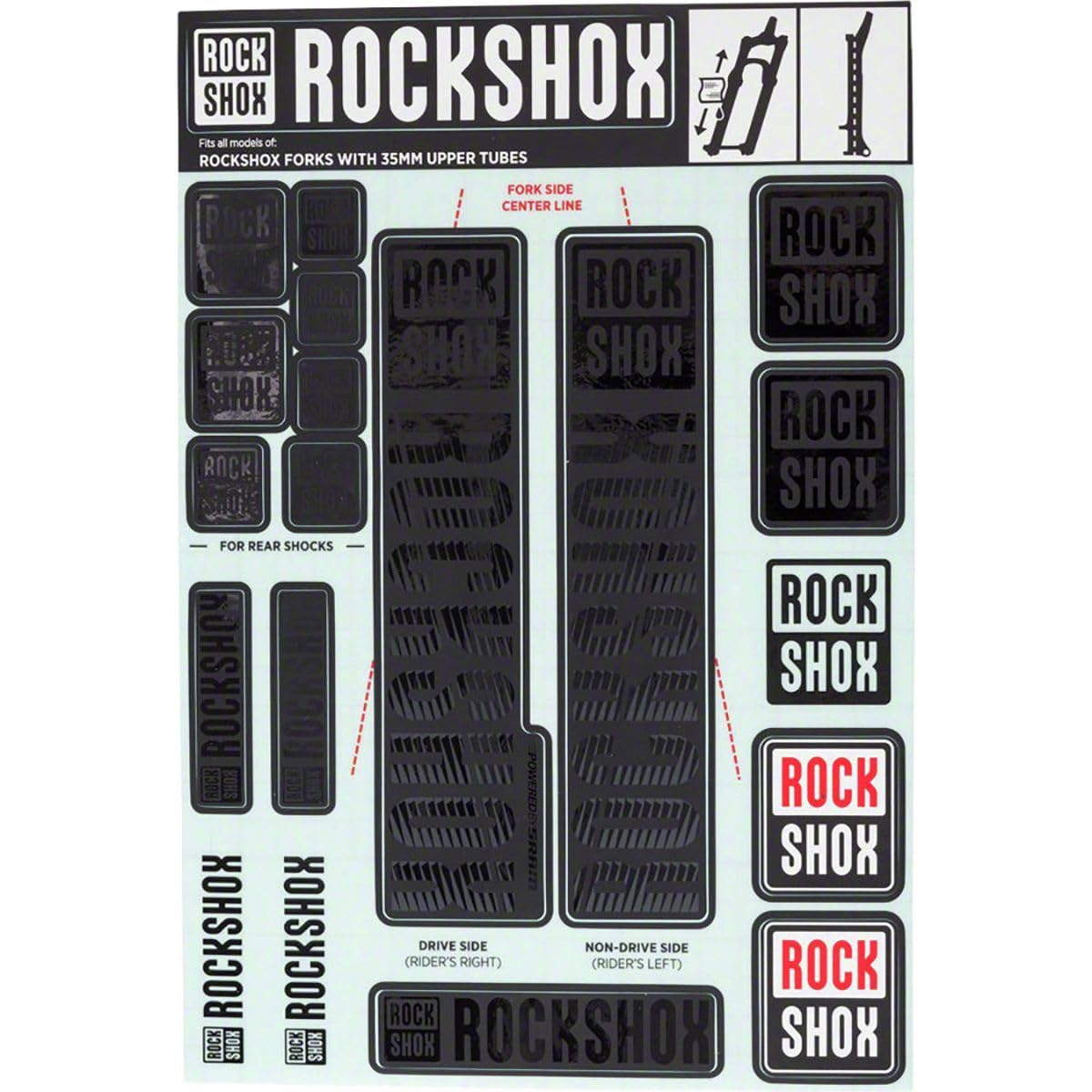 RockShox Decal Kit, 35mm, Stealth Black