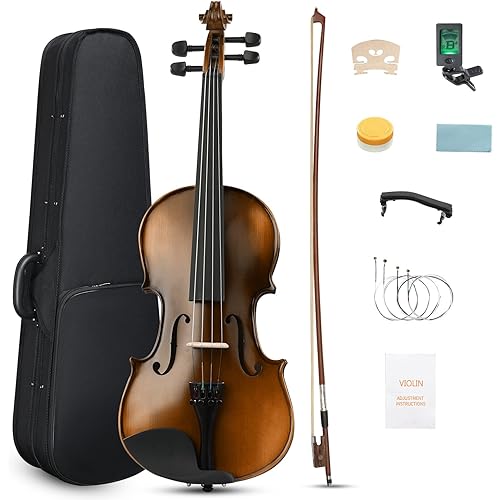 Ktaxon Violin 4/4 for Kids & Adults, Full Size Solid Wood Violin, Acoustic Fiddle with Portable Case and Accessories-Carefully Selected Solid Spruce Wood and Premium Ebony Fittings(Matte)