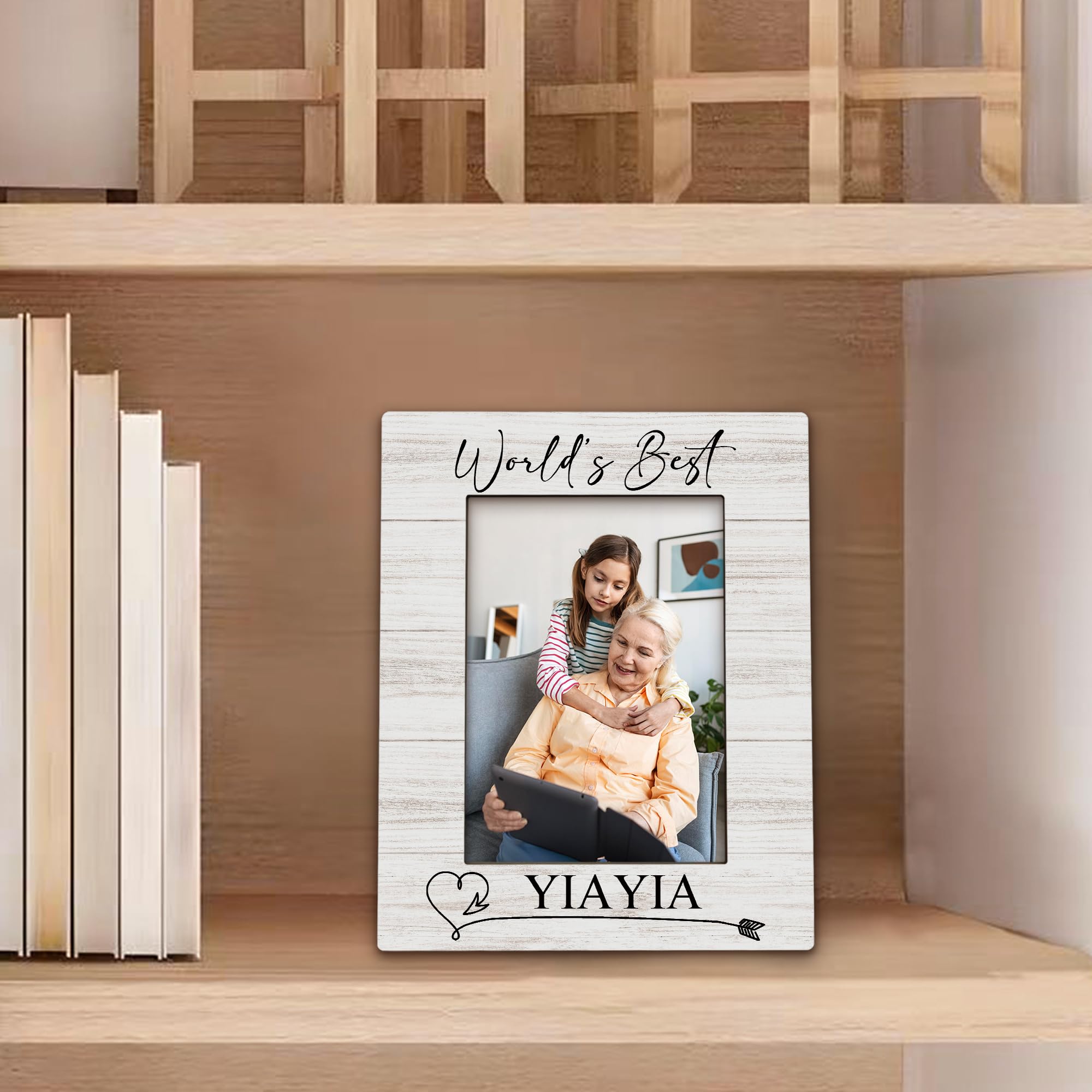 Yiayia Gifts Picture Frame 5x7, Grandma Photo Frame, Christmas Mothers Day Birthday Gifts for Yiayias from Grandkids, World's Best Yiayia Wooden Picture Photo Frames for Desk Home Room Decor