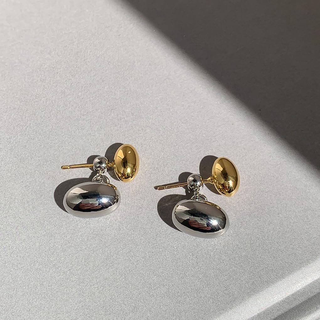 Two Tone Dangle Earrings for Women,Trendy Oval Geometric Chunky Teardrop Drop Earrings,Unique Birthday Friendship Gift Jewelry Accessories - Image 7