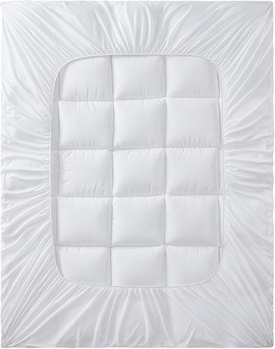 Miniatura 6 de Cubrecolchón King extra grueso relleno de fibra 3D con funda 100% algodón, mejora la calidad del sueño con alivio de presión y regulación