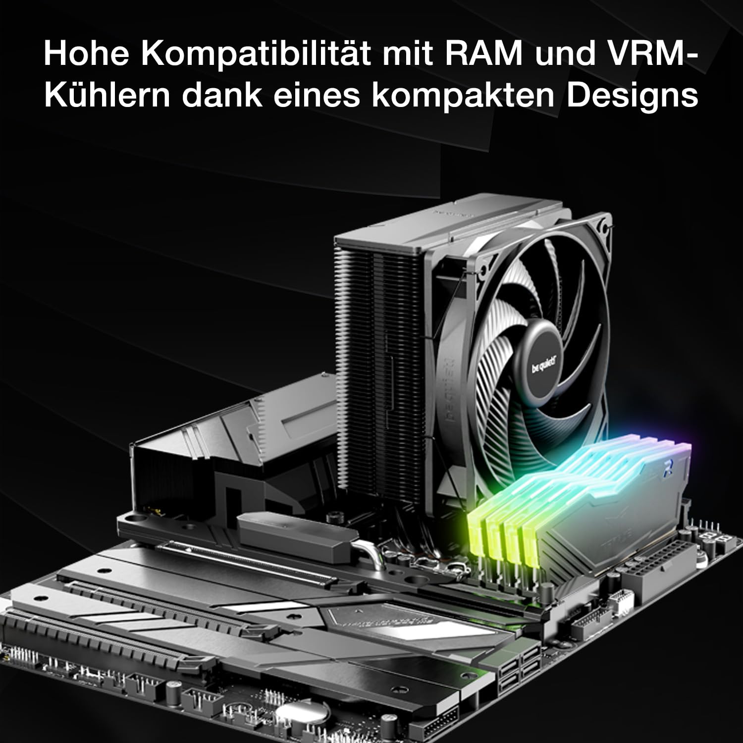 be quiet! Pure Rock 3 Black Luftkühler, sehr hohe Kühlleistung, 4 Hochleistungs-Heatpipes mit HDT-Technologie, optimierter Pure Wings 3 120mm PWM- Lüfter, vorinstallierte Montagebrücke
