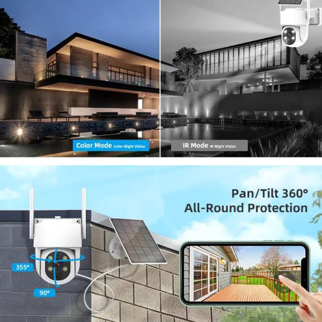 Kit di telecamere di sicurezza a energia solare WiFi wireless a 8 canali con monitor NVR, sistema di telecamere di sorveglianza solare da 4 MP con rilevamento di movimento, con disco rigido 2T