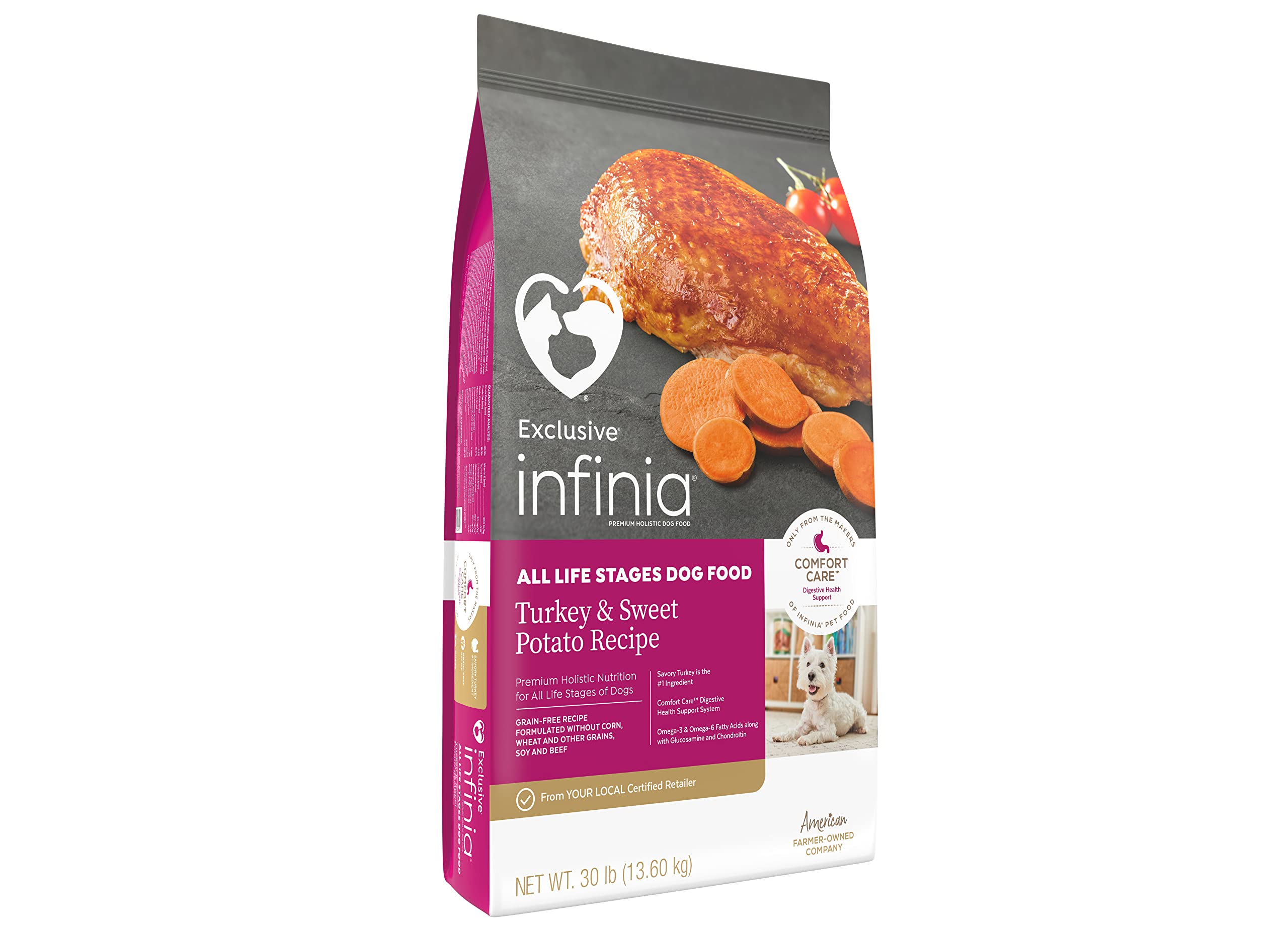 InfiniaGrain Free Adult Dog Turkey & Sweet Potato Comfort Care Digestive Health Blend Dog Food | 30 Pound (30 LB) Bag