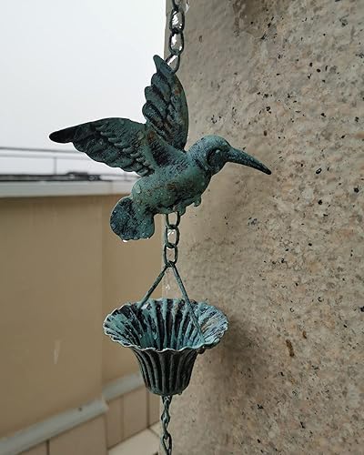 Miniatura 3 de Aifeorzo Cadena de Lluvia de 8.5 Pies, Cadenas de Lluvia de Colibrí y Copa para Canalones, Reemplazo Funcional para Bajante, Cadena de Metal para