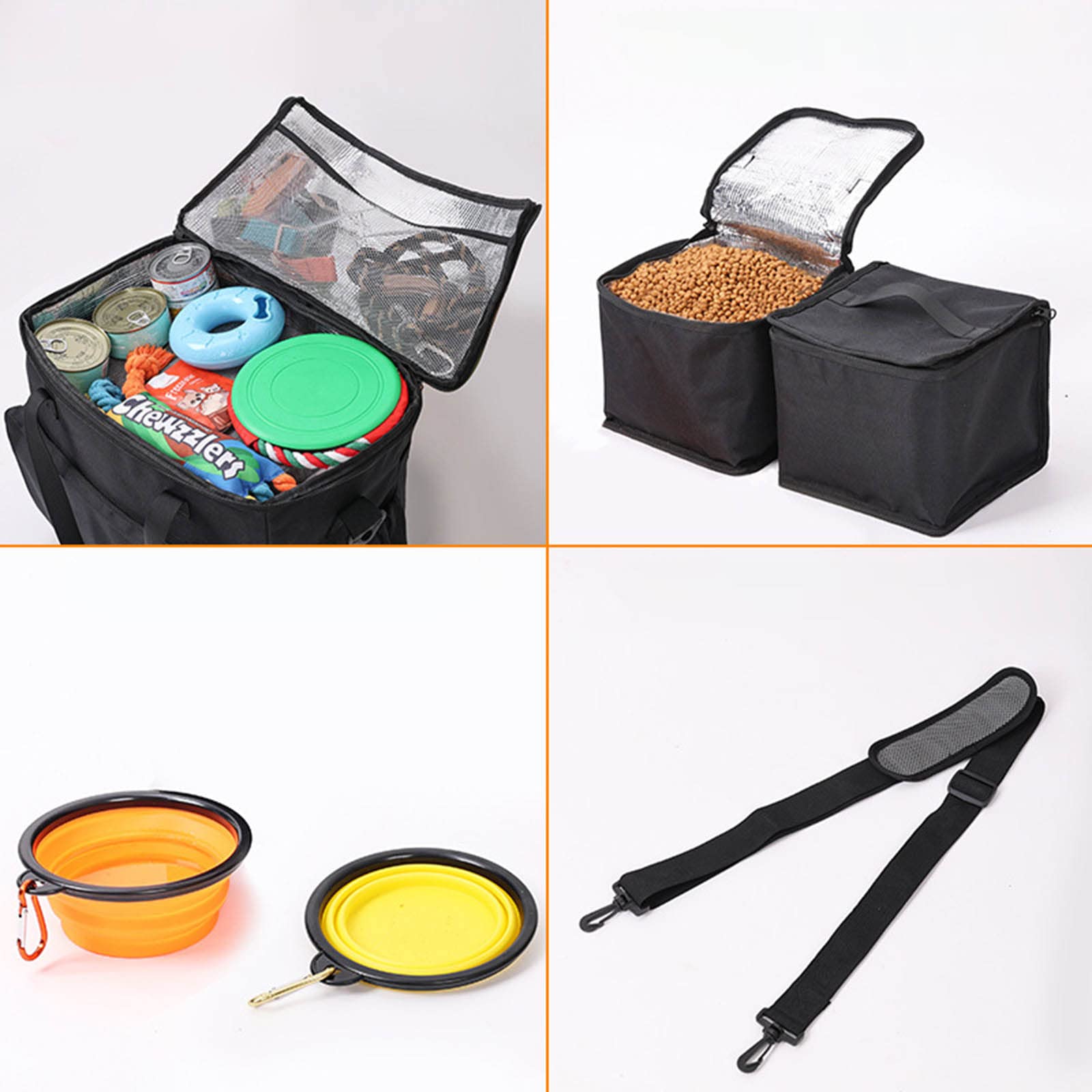Sac fourre-tout pour animaux de compagnie, sac à bandoulière avec gamelle pliable pour chien, camping, voyage
