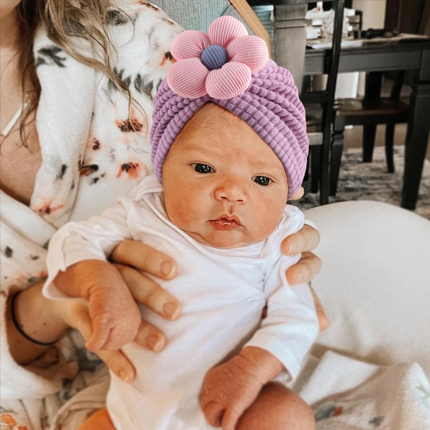 DRESHOW BQUBO 5 Pieces Baby Turban Hats Turban Bun Knot Baby Infant Beanie Baby Girl Soft Cute Toddler Cap - Image 4