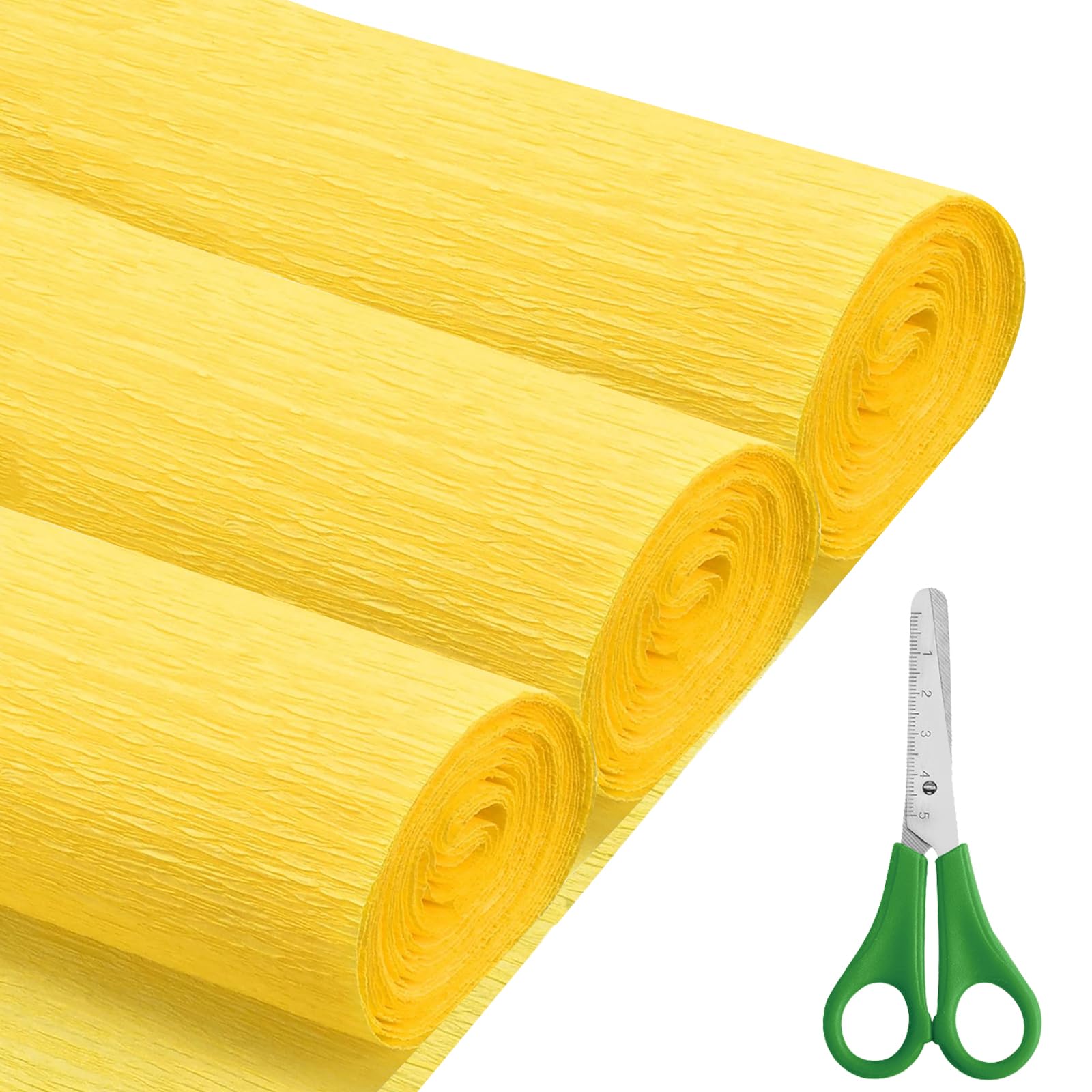 Crepe Paper Rolls (43X250CM), 3 Rolls DIY Gift Crepe Paper Set for Mother's Day, Valentine's Day, Birthday and Wedding Decoration Flowers Making (Yellow)