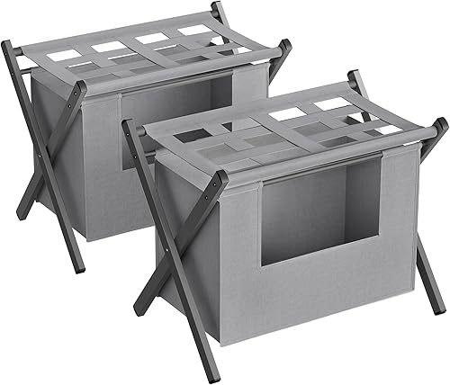 Miniatura 7 de SONGMICS Paquete de 2 portaequipajes con 2 bolsas de lavandería extraíbles, juego de 2 soportes para maleta para habitación de invitados, plegables