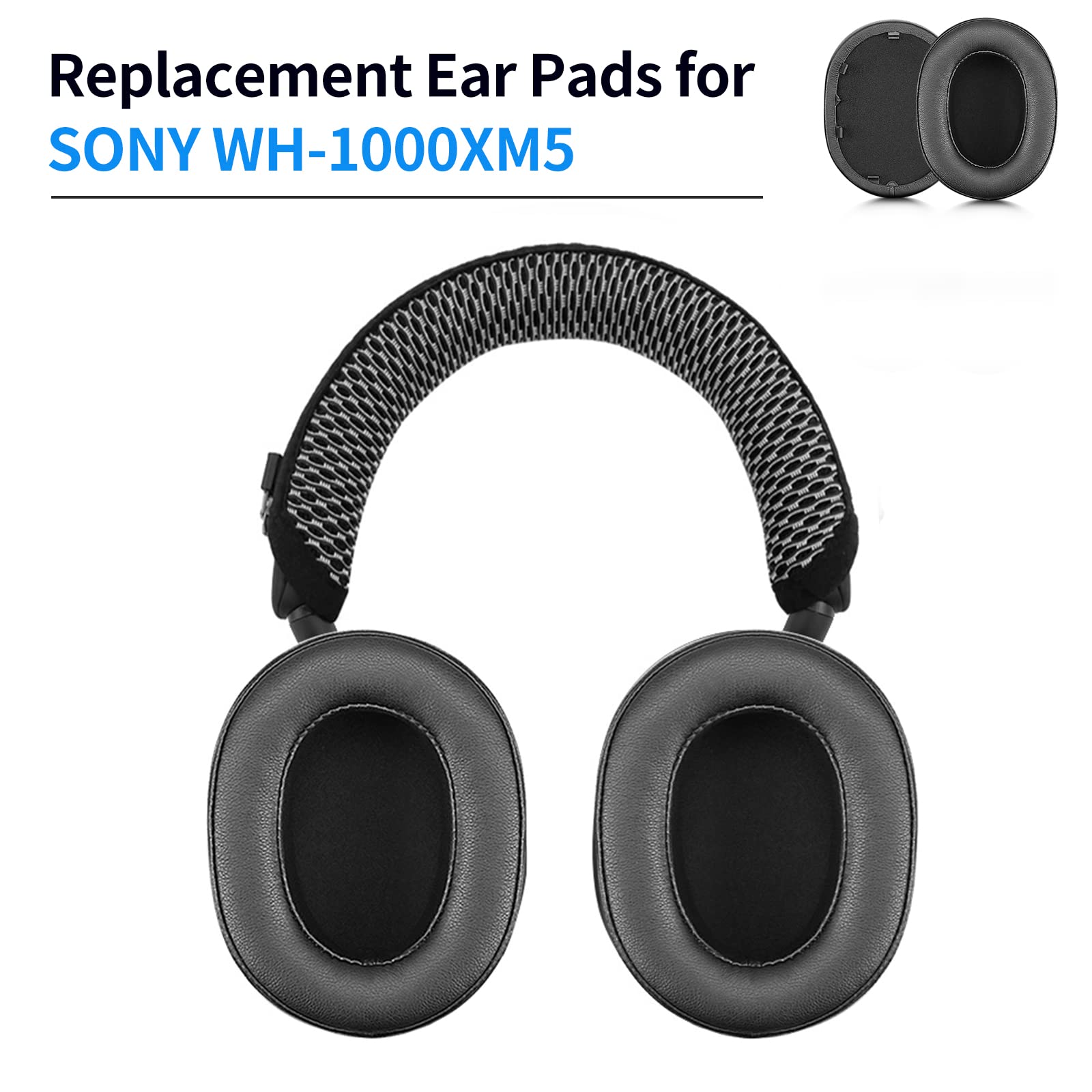 XBERSTAR WH-1000XM5 Earpads Cushion Cover Headband Replacement Compatible with Sony WH-1000XM5 (Earpads + Black White Headband) - Image 4
