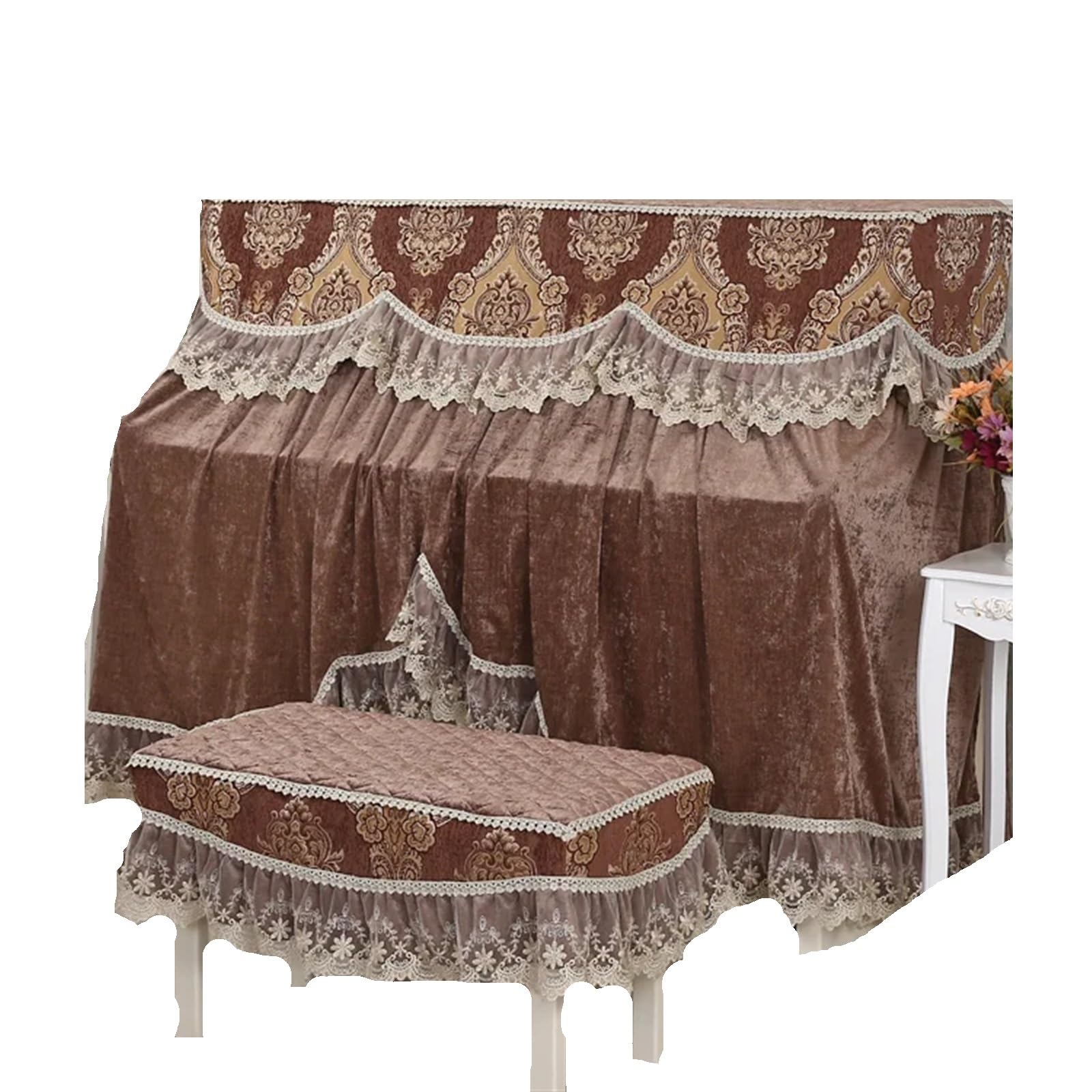 Copertura Per Pianoforte A Coda Copertura for pianoforte for in pizzo tinta unita semplice completa Decorazione for(1-brown,Two)