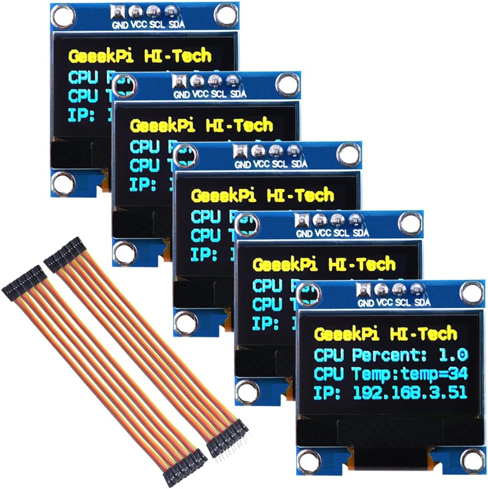 GeeekPi 5Pcs OLED Display Module I2C IIC 128X64 Pixel 0.96 Inch Display Module Yellow Blue Two-Color Display Compatible with Raspberry Pi Arduino 51 Series MCU STM32 R3 and Mega