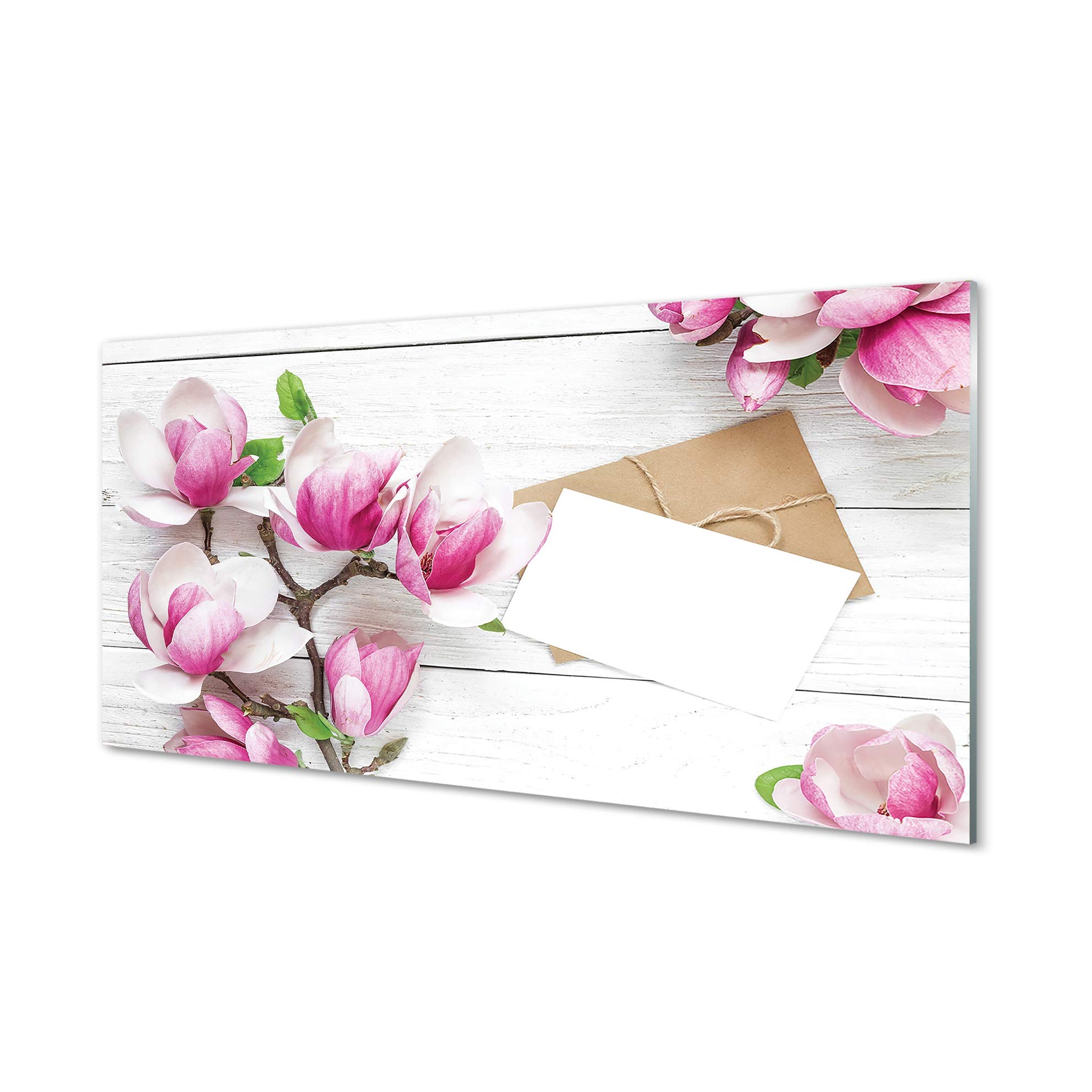 Peinture murale fleurs magnolia Tulup tableau verre anti-reflet 140x70