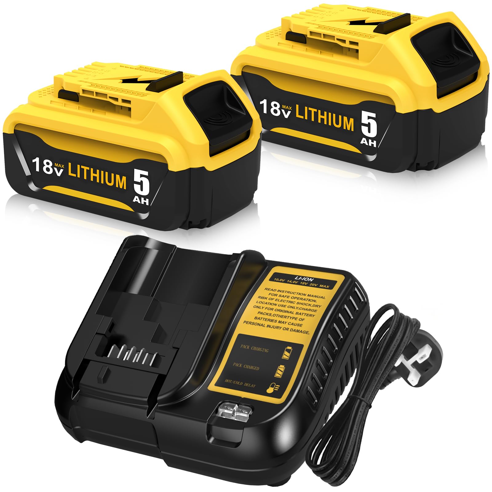 2X 5.0Ah Replacement for Dewalt Battery 18V 5Ah +Charger DCB107