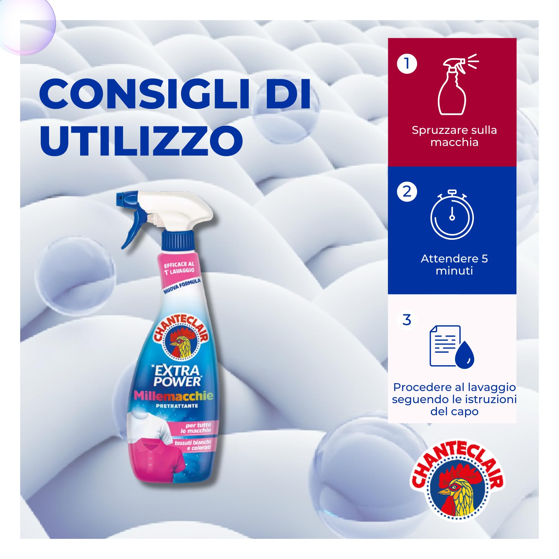 Chanteclair Millemacchie Extra Power, Smacchiatore Contro le Macchie più Frequenti, 500ml