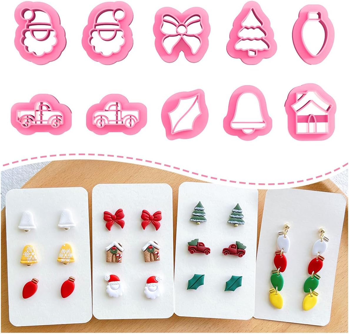 KEOKER Christmas Polymer Clay Cutters - 10 Shapes Clay Earrings Cutters, Santa Clay Cutters (Studs)