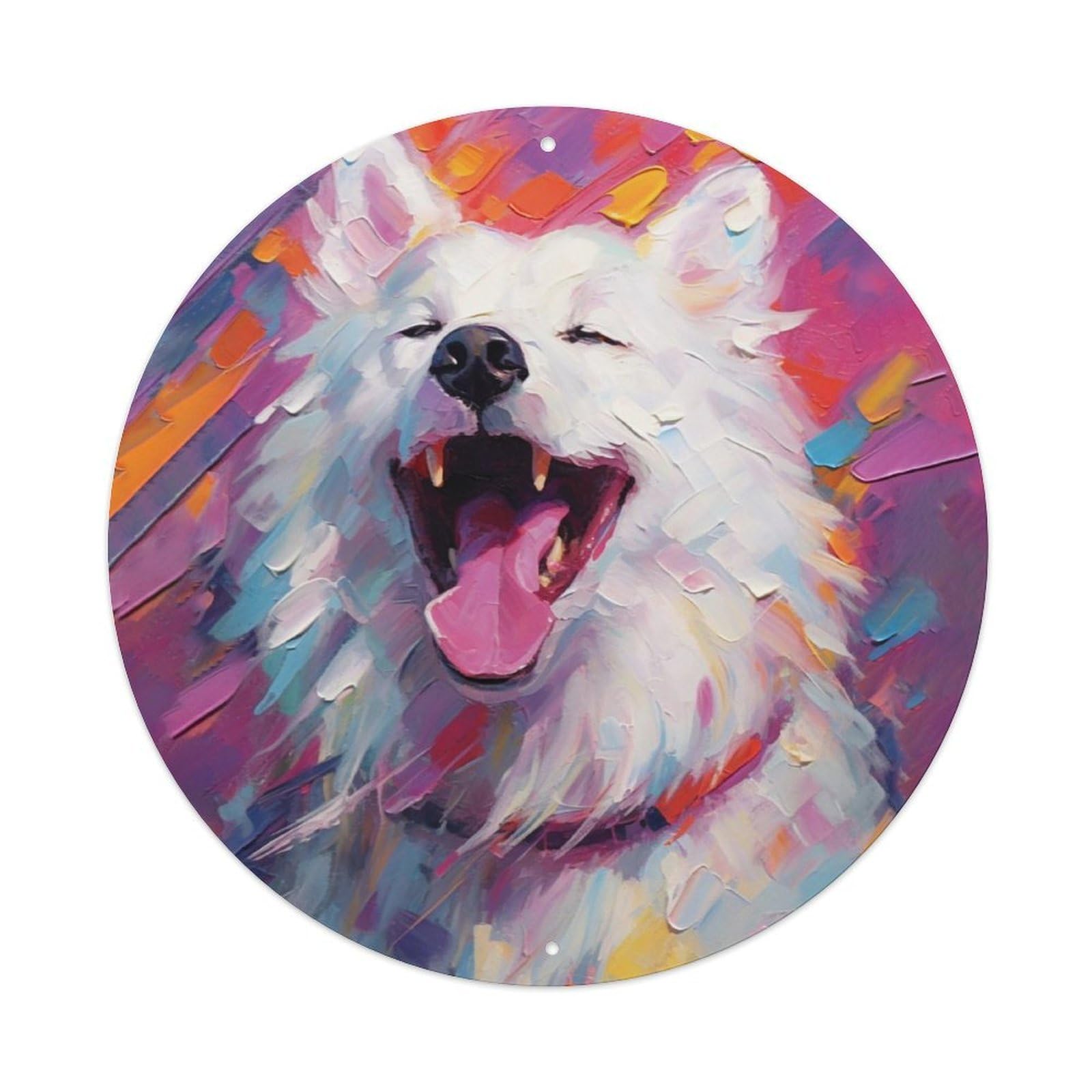 Samoyed Dog Colorful Pet Oil Painting Style Metal Tin Sign