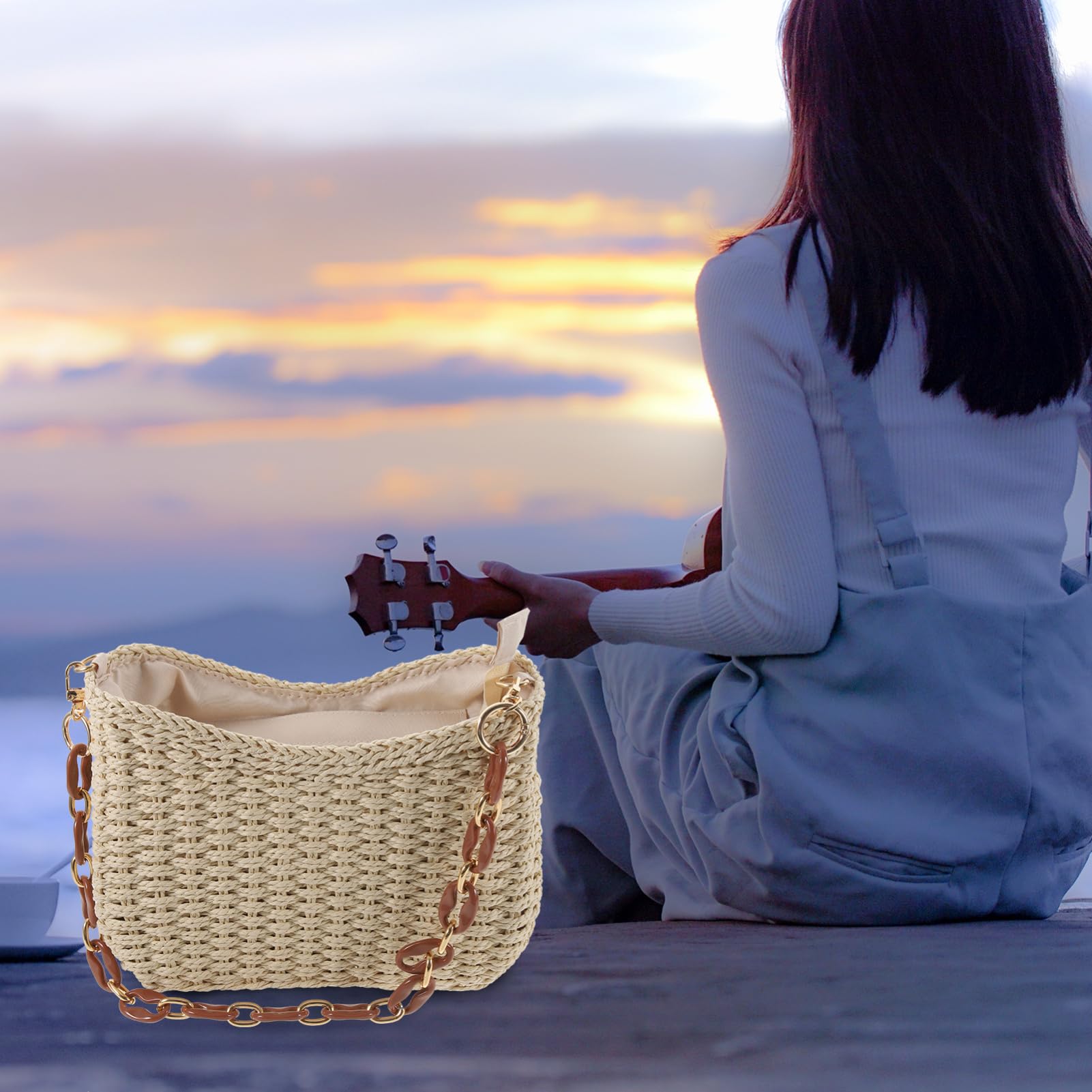 SHERCHPRY Bolso de Paja para Mujer Bolsa de Playa de Verano Bolso Tote de Paja para Playa Portátil para Mujer para Vacaciones