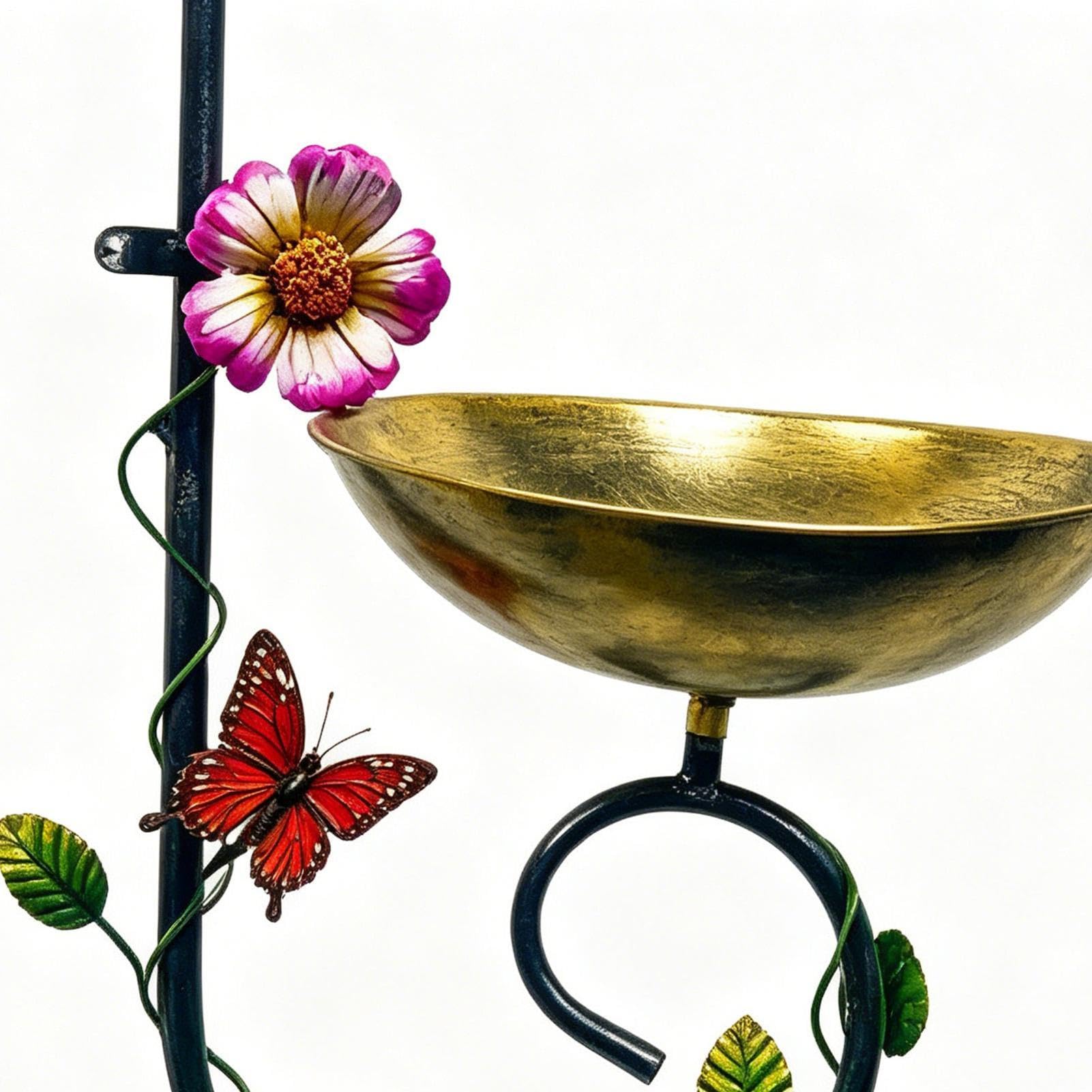 Mangiatoia per uccelli e stazione di abbeveraggio per - Ornamento da giardino in ferro battuto per impollinatori, fauna selvatica e spazi esterni | Picchetto decorativo in metallo per patio, prato