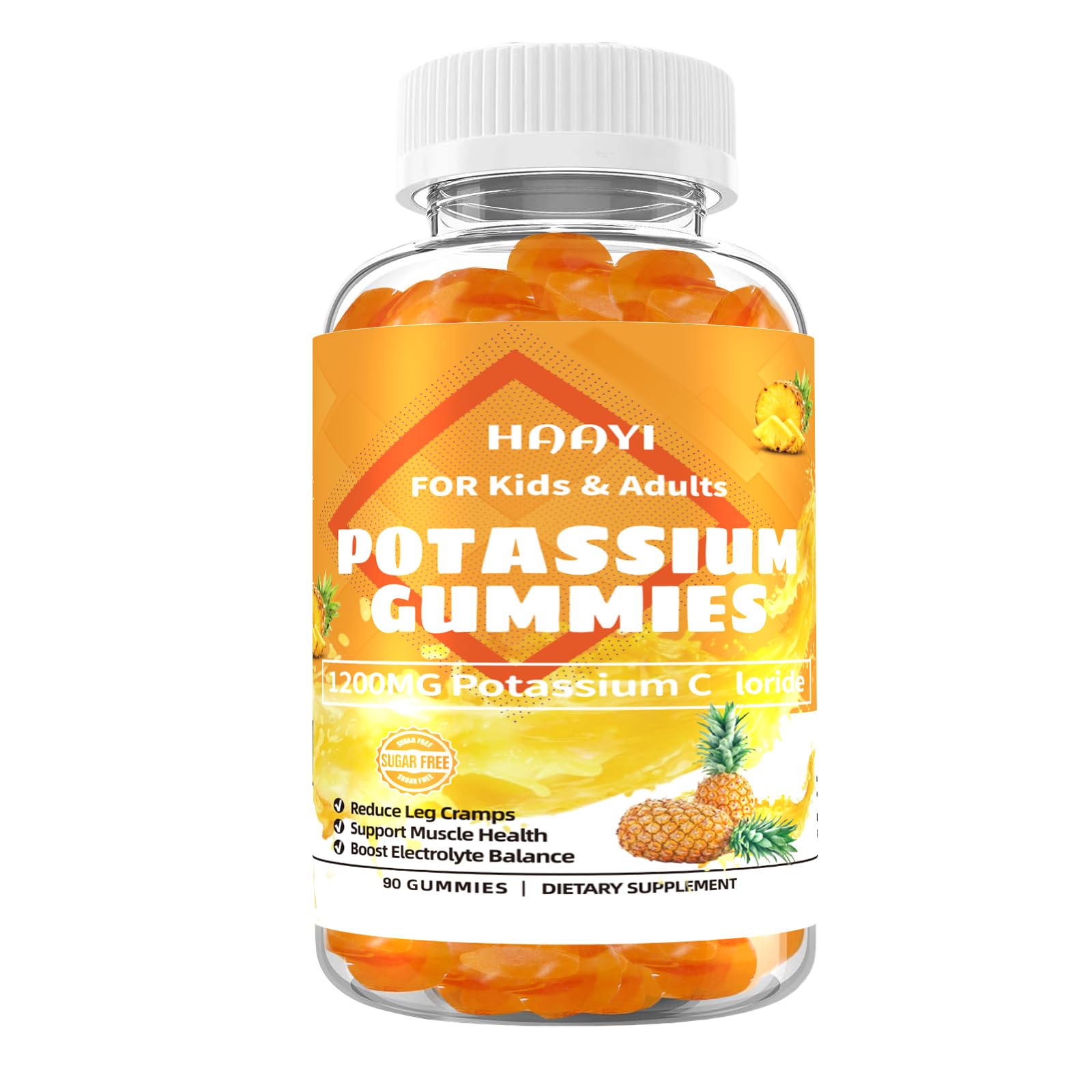 1200mg Potassium Chloride Supplement Gummies, Support Leg Cramps