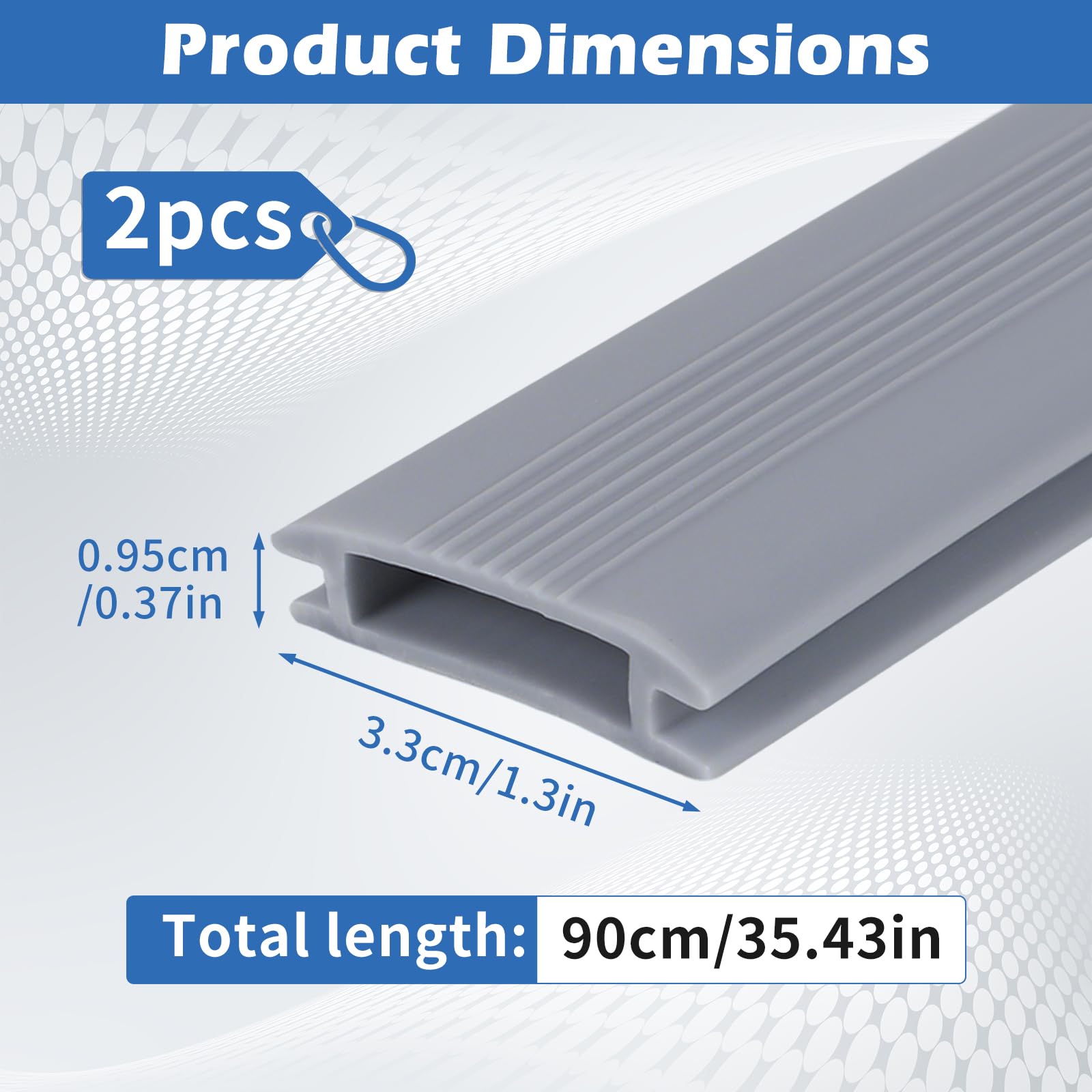 Paquete de 2 sellos de umbral de puerta de 35 pulgadas de vinilo de repuesto para umbrales de aluminio de altura ajustable, tira flexible para puerta delantera exterior (gris)