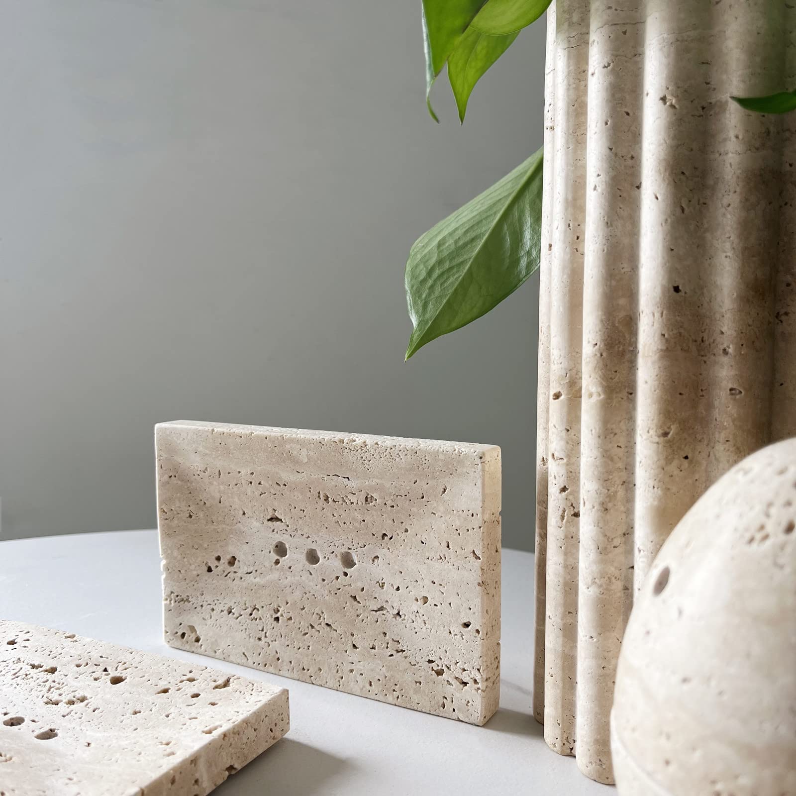 Jabonera de mármol Real Natural y Suave, Soporte para Esponja Facial, Bandeja de Esponja de Maquillaje de baño con Agujero de Drenaje (travertino Beige)